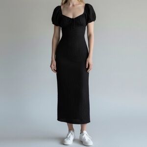 No Comment Black Milk Maid 90s inspired Body Con poof sleeve dress bow midi